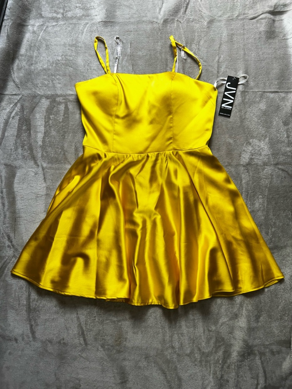 NWT JVN Yellow Satin Mini Dress with Convertible Straps size 14